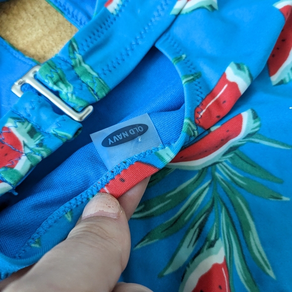 Watermelon Blue Bikini Top/ Tankini Cropped Halter Style with Bow - Picture 5 of 5